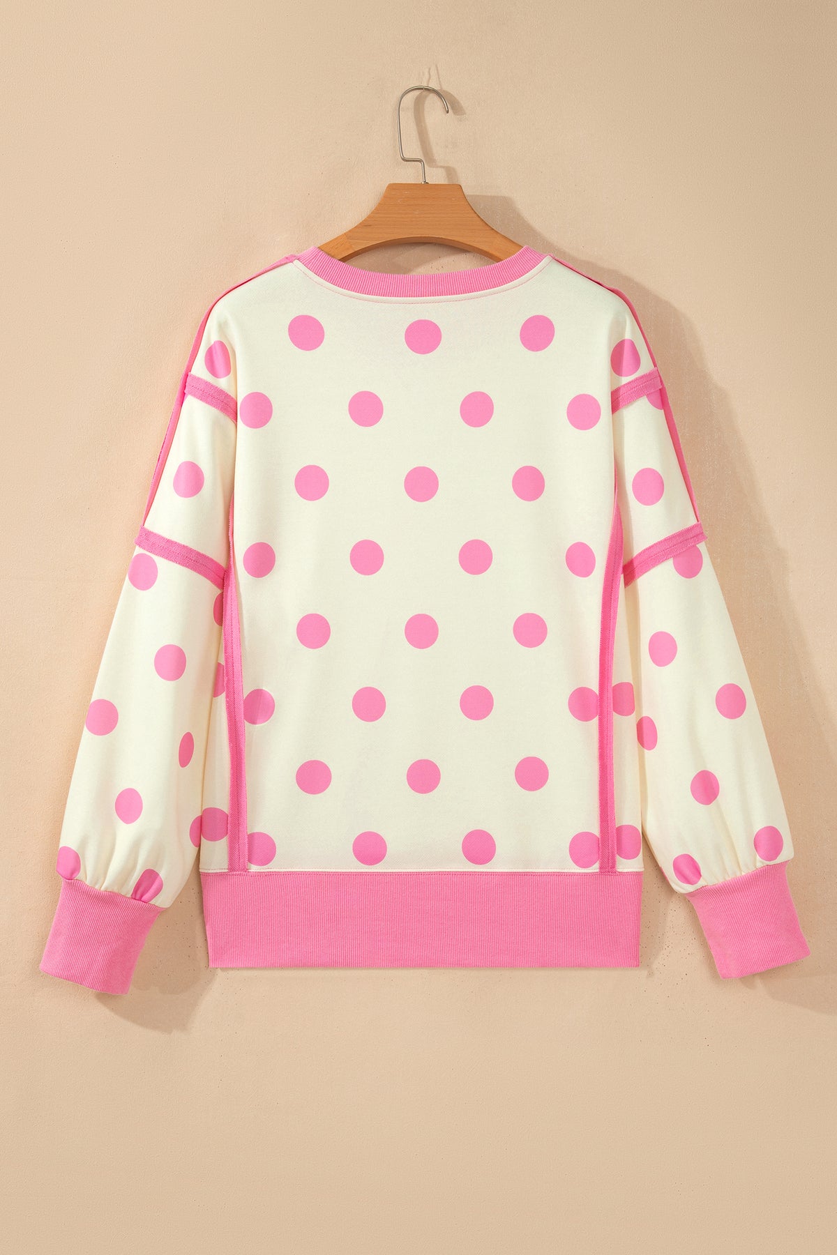 Yellow Polka Dot Contrast Patchwork Round Neck Baggy Sweatshirt