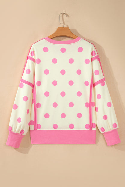 Yellow Polka Dot Contrast Patchwork Round Neck Baggy Sweatshirt