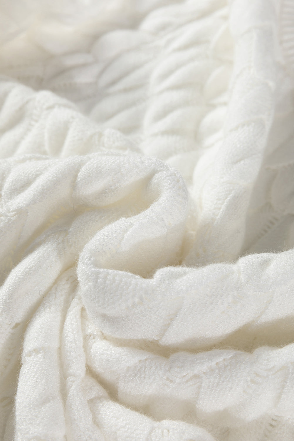 White Fish Scale Textured Knit Ribbed High Neck Short Sleeve Sweater