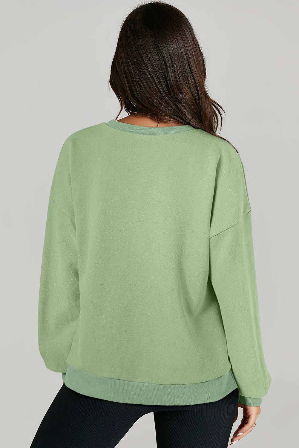 Smoke Green Solid O Neck High Low Hem Pullover Sweatshirt - Chic Meadow Boutique 