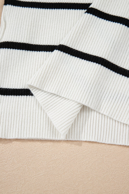 Black Striped Scalloped Edge U Neck Sleeveless Sweater Vest