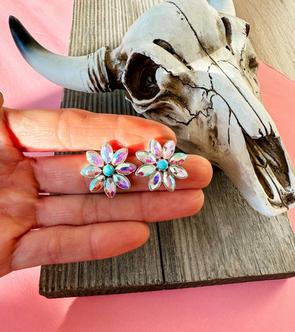 Glass Stone Flower Post Earrings - Chic Meadow Boutique 