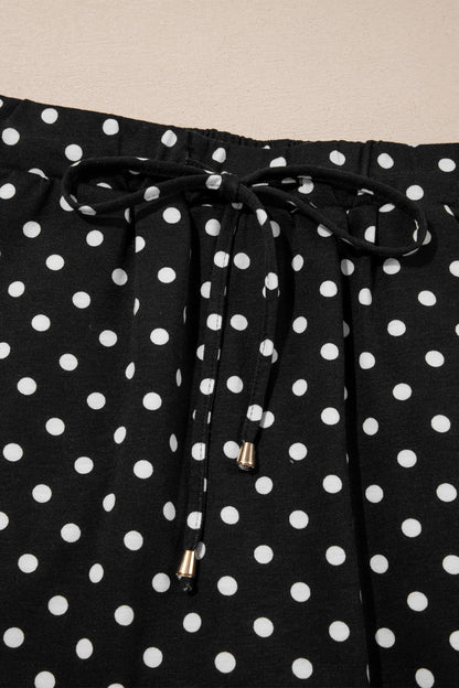 Black Polka Dot Drawstring Casual Mini Skort