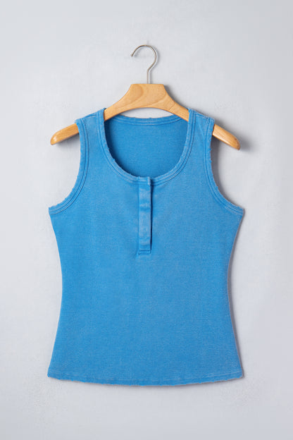Blue Vintage Distressed Ribbed Mineral Wash Tank Top