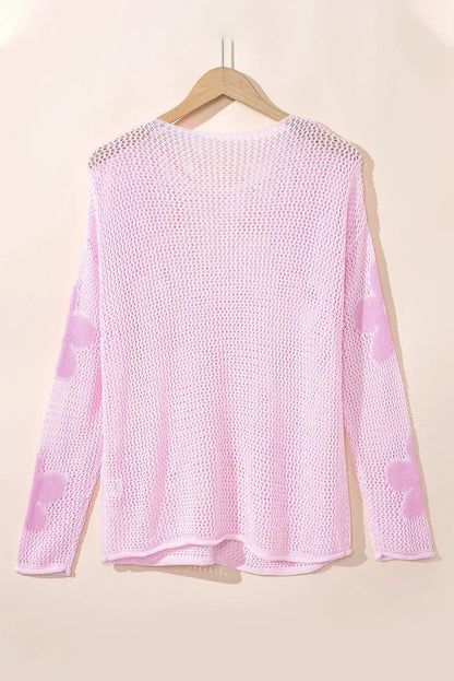 Tops/Sweaters & Cardigans Light Pink Big Flower Hollowed Knit Drop Shoulder Sweater