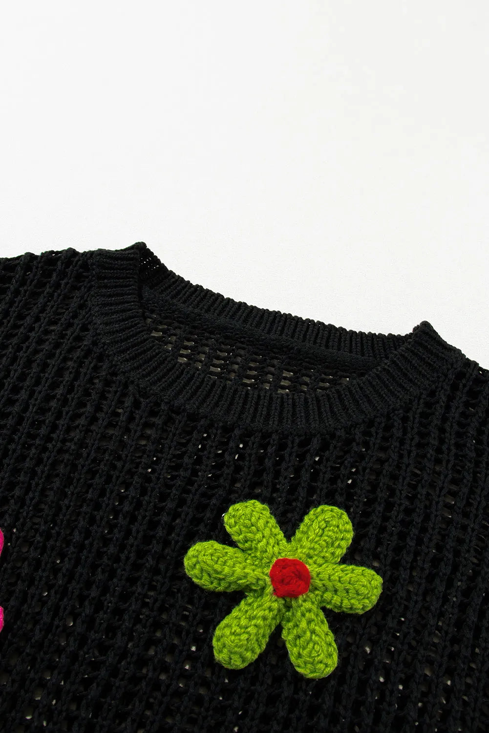 Black Crochet Flower Hollow-out Sweater T Shirt - Chic Meadow Boutique 