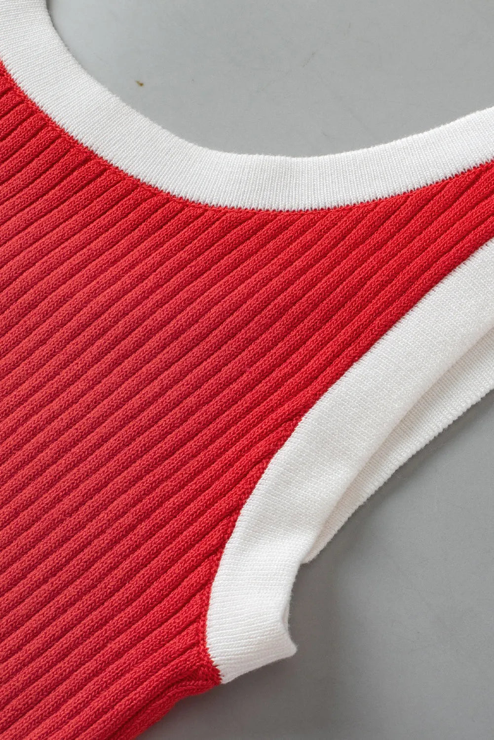 Fiery Red Colorblock Edge Ribbed Knit U Neck Tank Top - Chic Meadow Boutique 