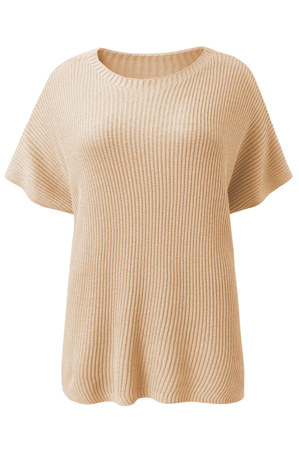 Tops/Short Sleeve Sweaters Apricot Short Sleeve Side Slit Oversized Sweater