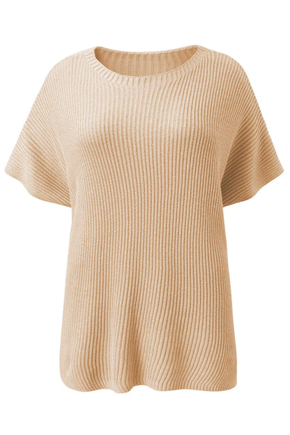 Tops/Short Sleeve Sweaters Apricot Short Sleeve Side Slit Oversized Sweater