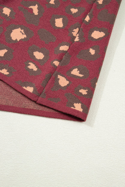 Red Leopard Print Cap Sleeve Knitted Top