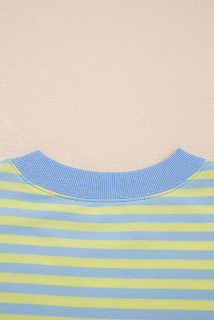 Yellow Stripe Color Block Detail Long Sleeve Pullover Elastic Waist Pull On Shorts 2pcs Set