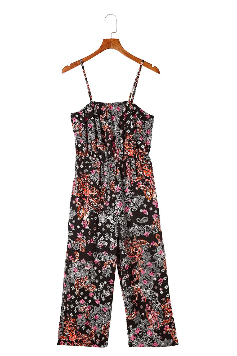 Black Mixed Paisley Print Cropped Jumpsuit - Chic Meadow Boutique 