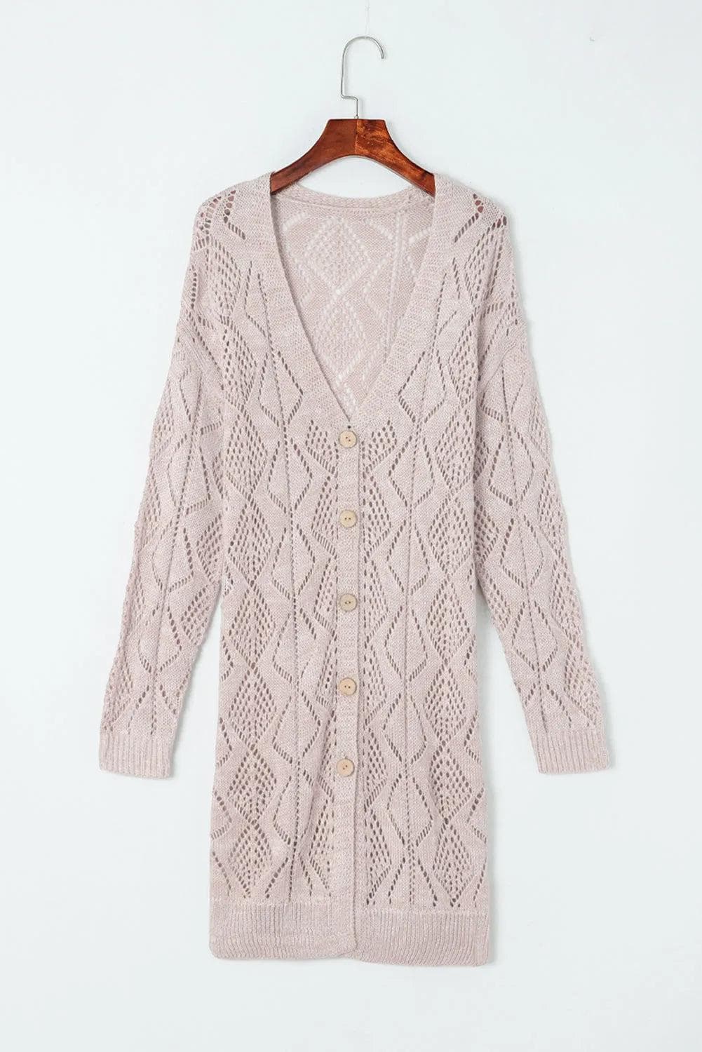 Tops/Sweaters & Cardigans Khaki Hollow-out Openwork Knit Cardigan