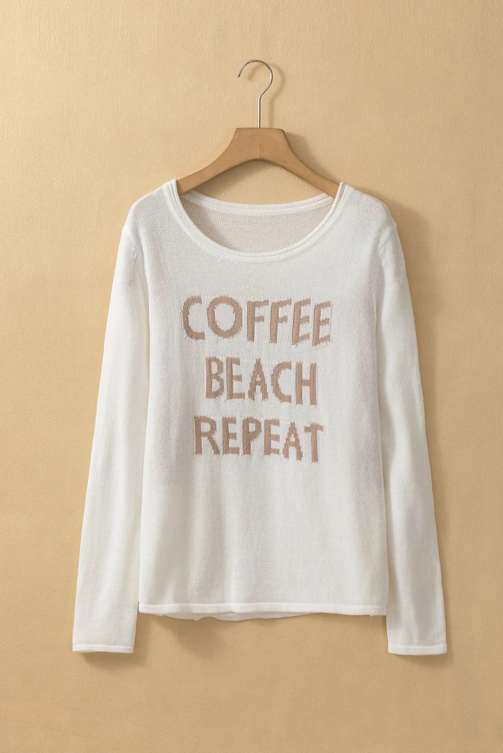 White COFFEE BEACH REPEAT Graphic Sweater - Chic Meadow Boutique 