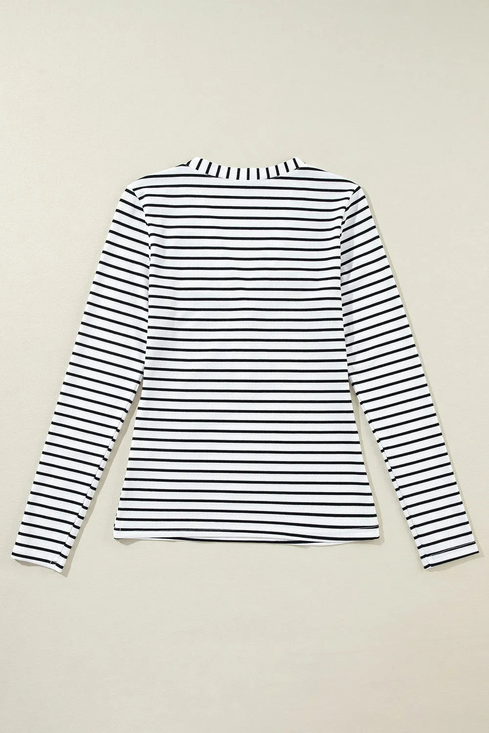 White Stripe Slim Fit Buttoned V Neck Long Sleeve T Shirt - Chic Meadow Boutique 