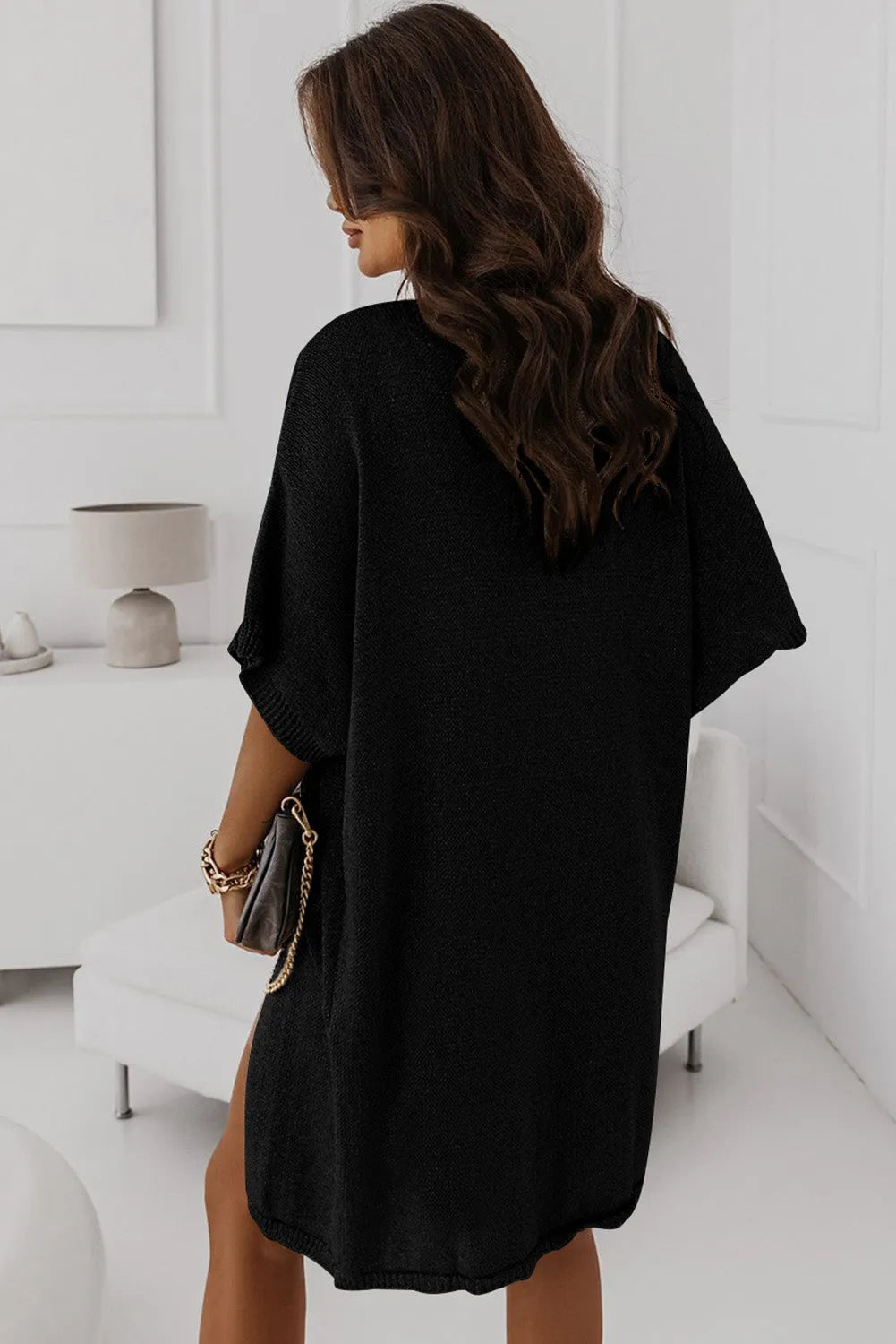 Black Dolman Half Sleeve Pocketed Long Cardigan - Chic Meadow Boutique 