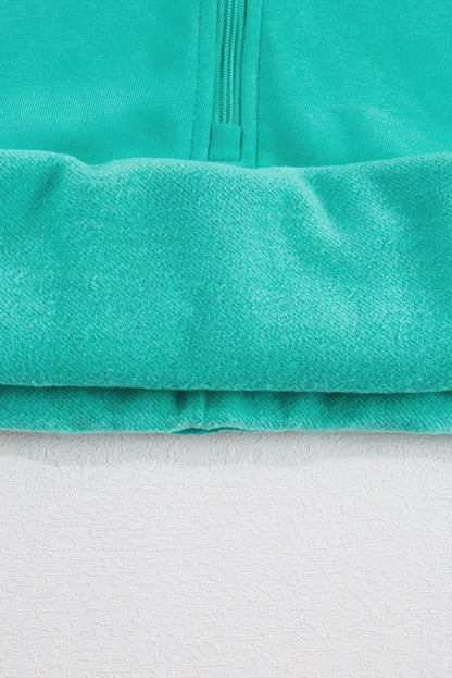 Sea Green Fleece Lined Zip Up Stand Collar Thumbhole Sleeve Sweatshirt - Chic Meadow Boutique 