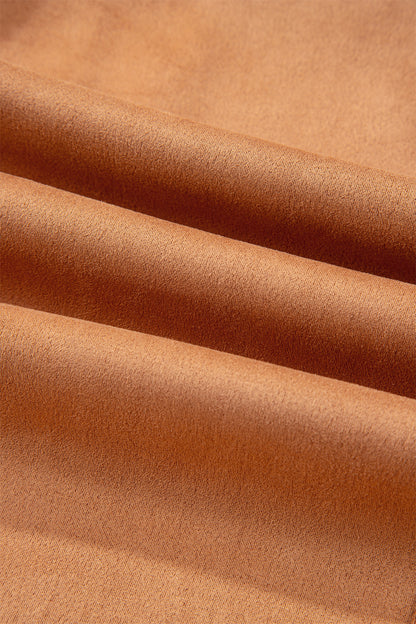 Thai Curry Collared V Neck Faux Suede Short Sleeve Shift Mini Dress