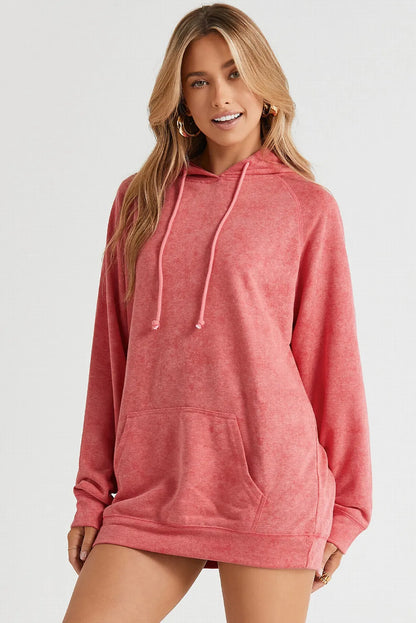 Mineral Wash Kangaroo Pocket Drawstring Pullover Hoodie - Chic Meadow Boutique 