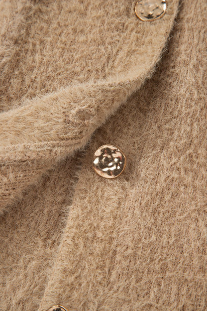 Smoke Gray Fuzzy Buttoned Front Midi Solid Cardigan