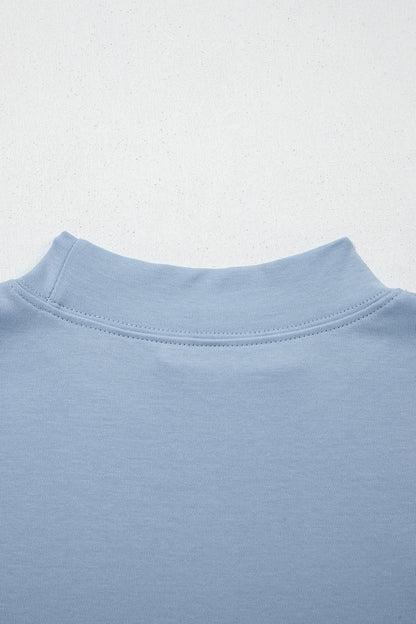 Beau Blue Solid Color High Neck Oversize Tee