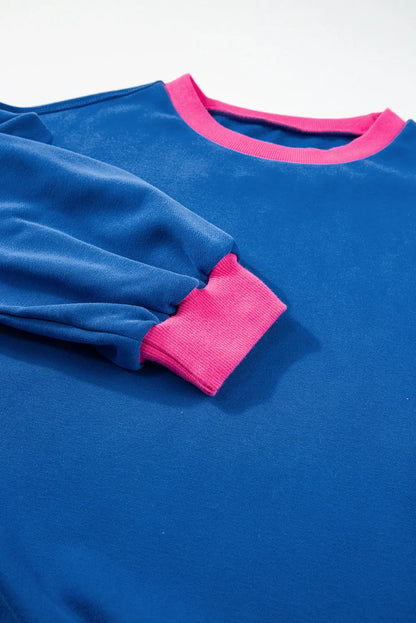 Blue Colorblock Bubble Sleeve Sweatshirt - Chic Meadow Boutique 