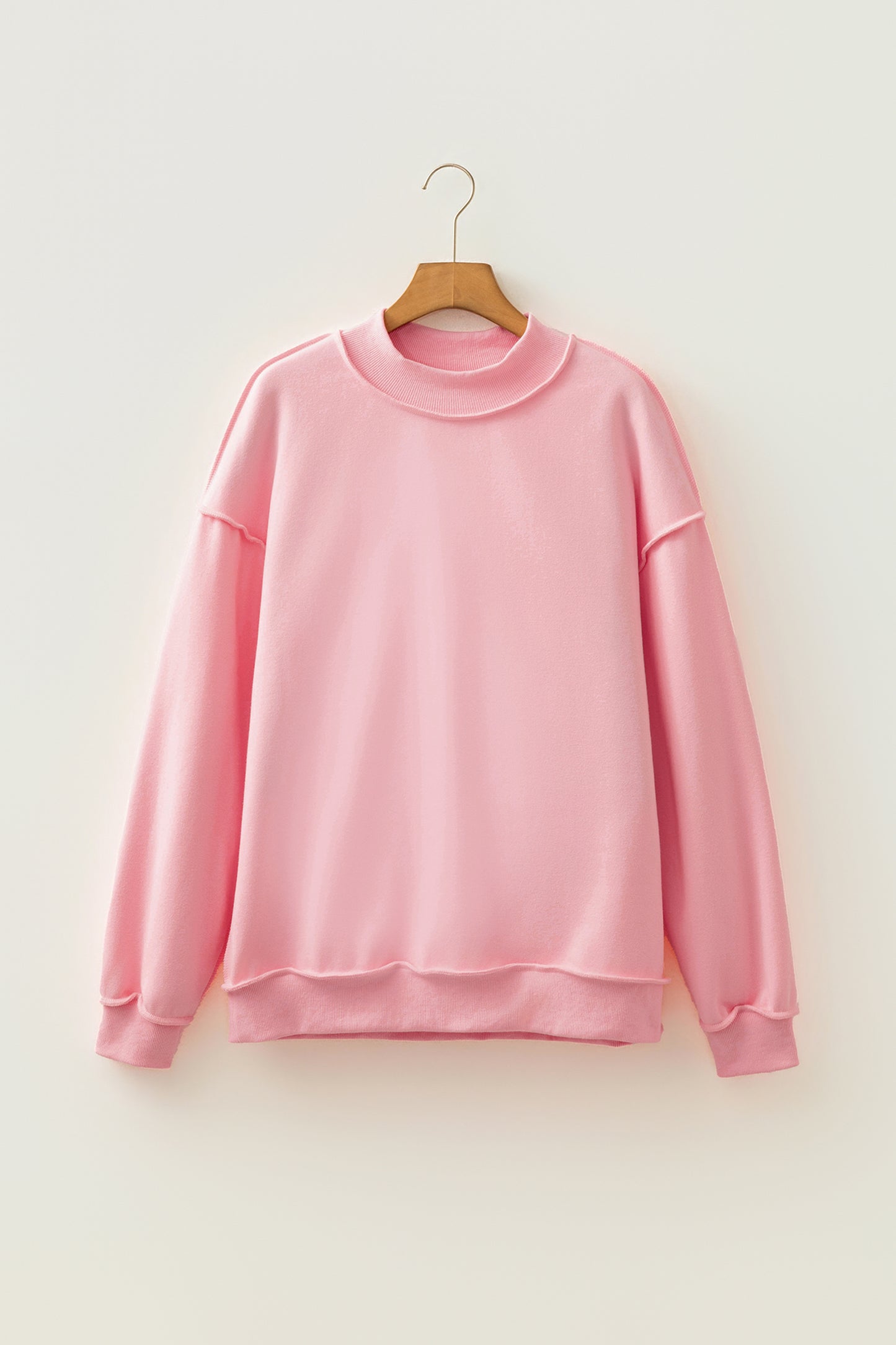 Light Pink Oversize Drop Shoulder Reversible Mock Neck Sweatshirt