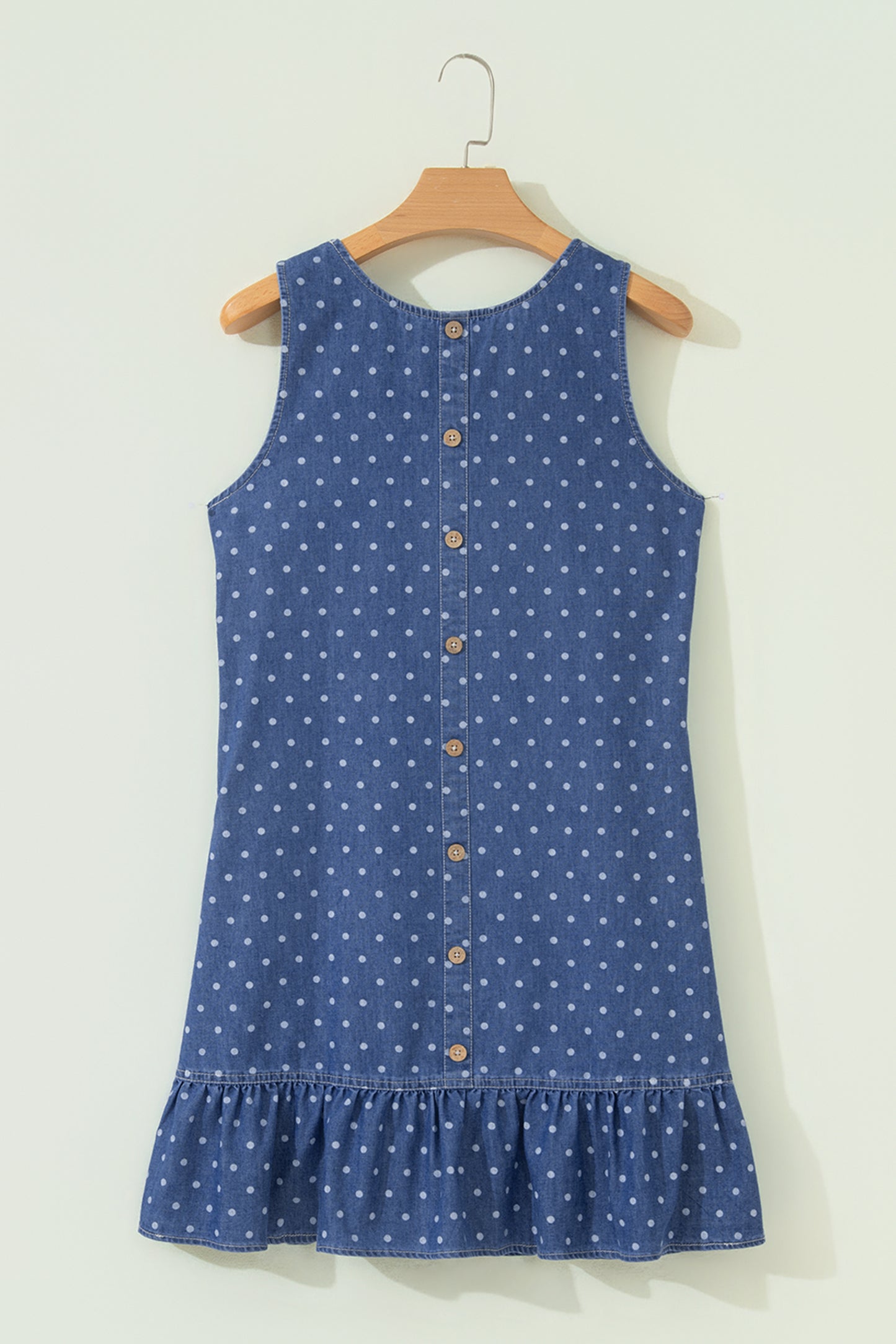 Blue Polka Dot Ruffle Hem Sleeveless Shift Dress Mini Vacation Wholesale