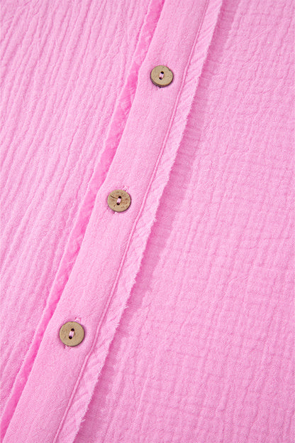 Bonbon Mineral Wash Textured Ruffle Trim Short Sleeve Shirt