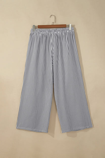 Black Stripe Plus Size Tie Waist Loose Pants