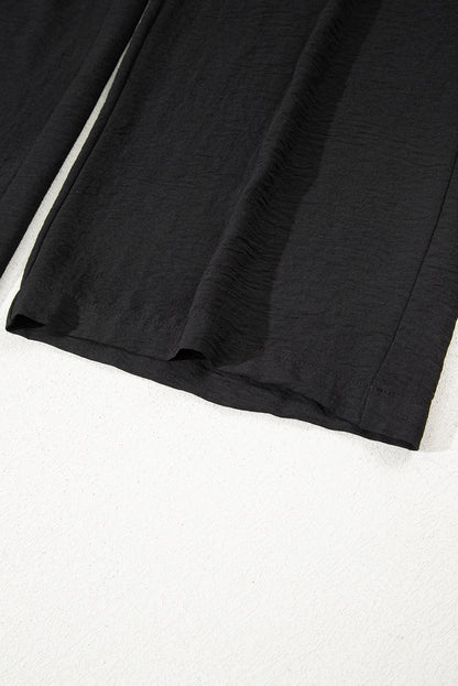 Black Drawstring Frilled Waist Wide Leg Utility Trousers