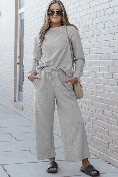 Two Piece Sets/Pant Sets Gray Ultra Loose Textured 2pcs Slouchy Outfit