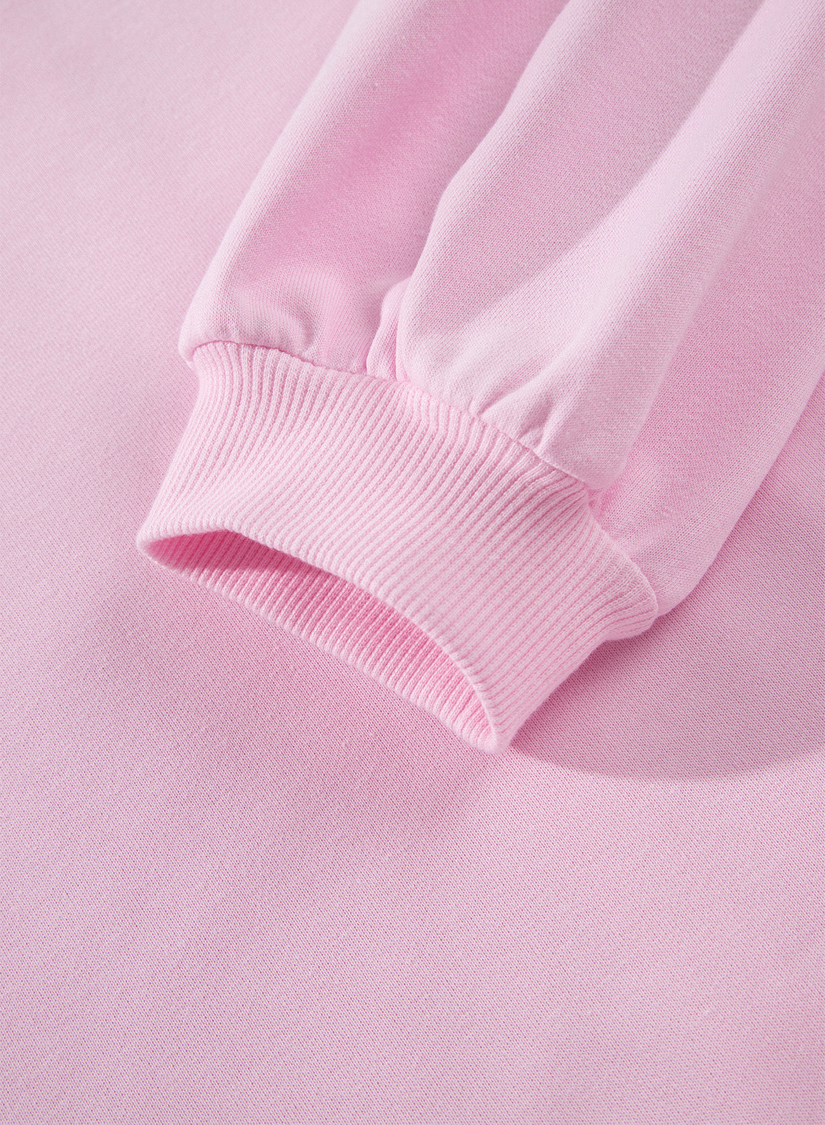 Pink Solid Color Raw Seam Lace Detail Loose Casual Sweatshirt