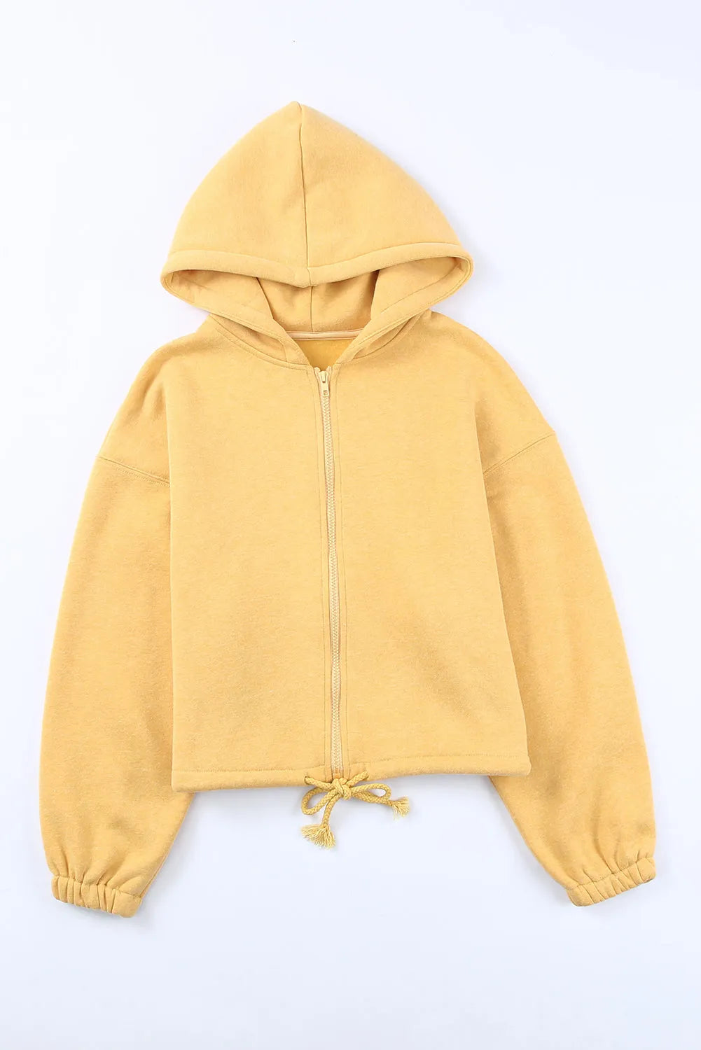 Yellow Zip Closure Drawstring Cinched Cropped Hoodie - Chic Meadow Boutique 