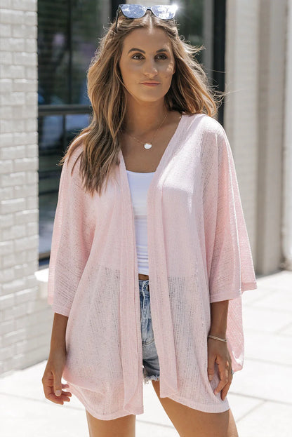 Pink Sheer Lightweight Knit Long Sleeve Cardigan - Chic Meadow Boutique 