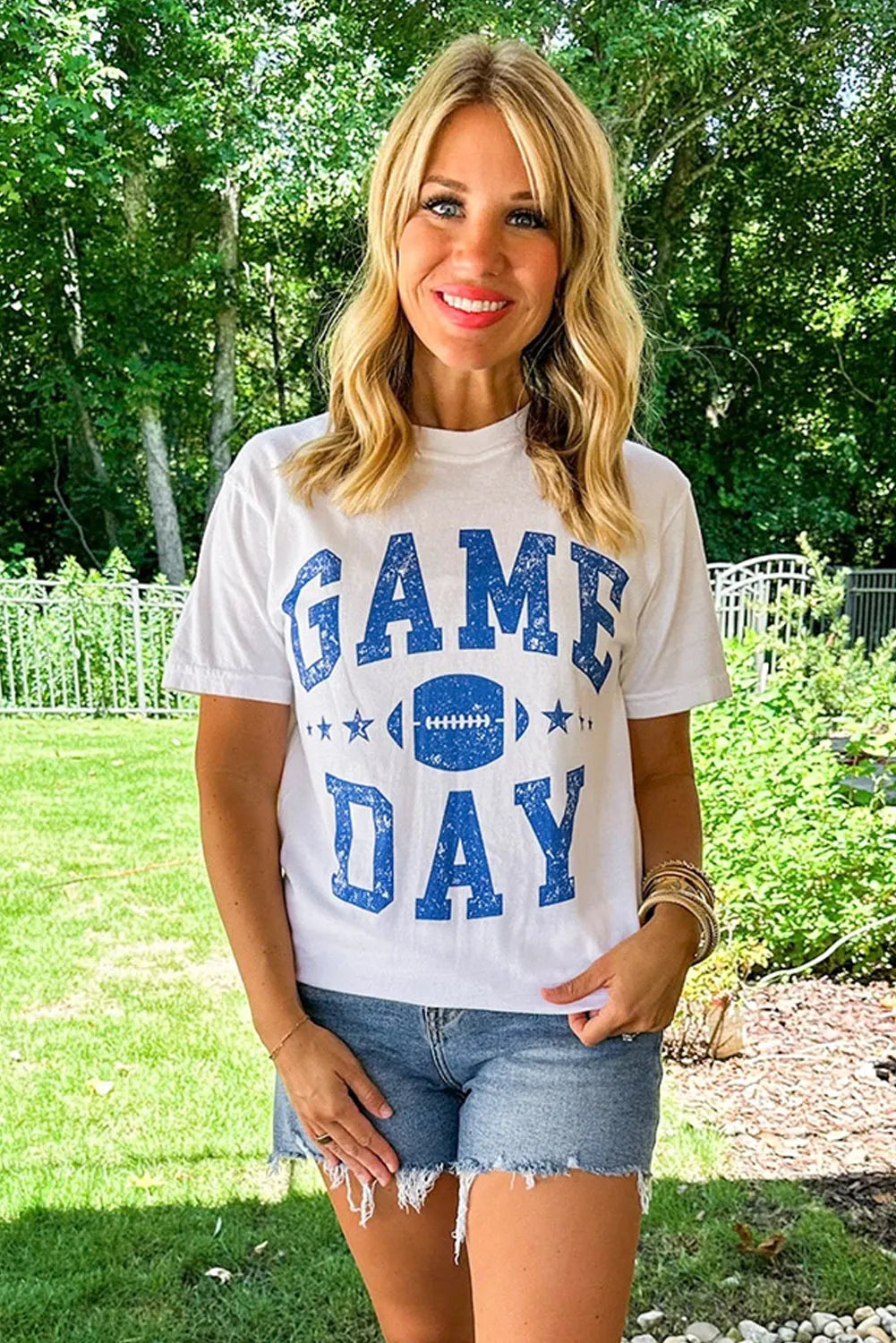 White GAME DAY Rugby Football Graphic Crewneck T Shirt - Chic Meadow Boutique 