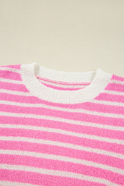 Multicolour Color Block Striped Patchwork Dolman Sleeve Slit Sweater