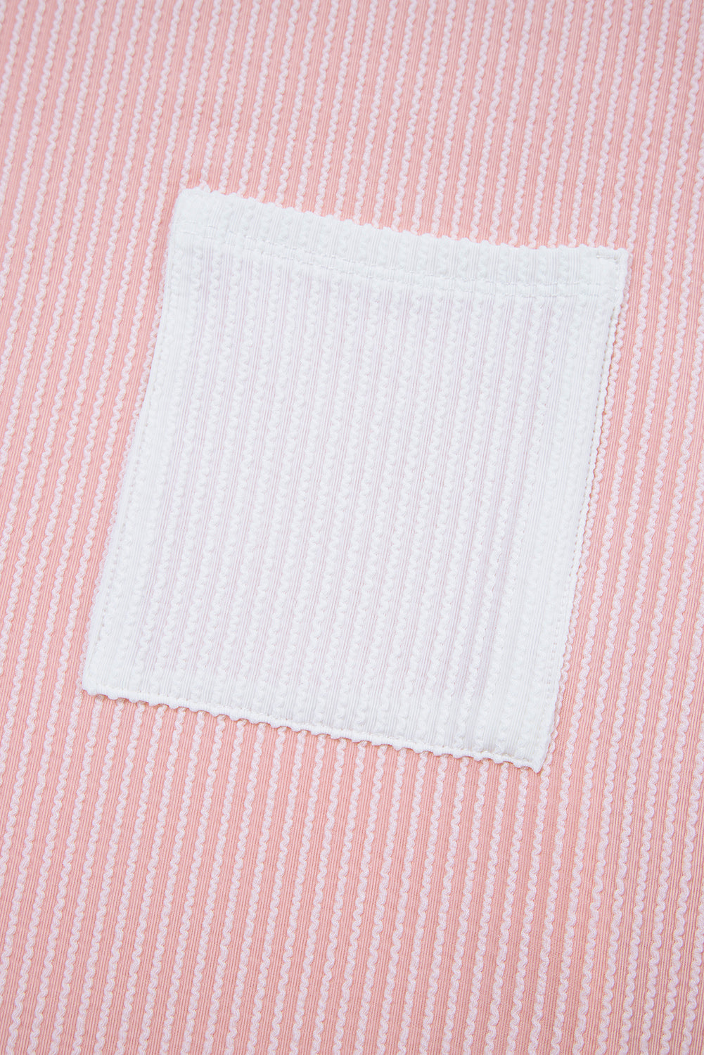 Pink Corded Knit Color Block Pocketed Crew Neck T Shirt