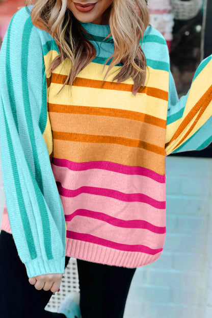 Yellow Stripe Gradient Striped Ribbed Edge Loose Sweater - Chic Meadow Boutique 