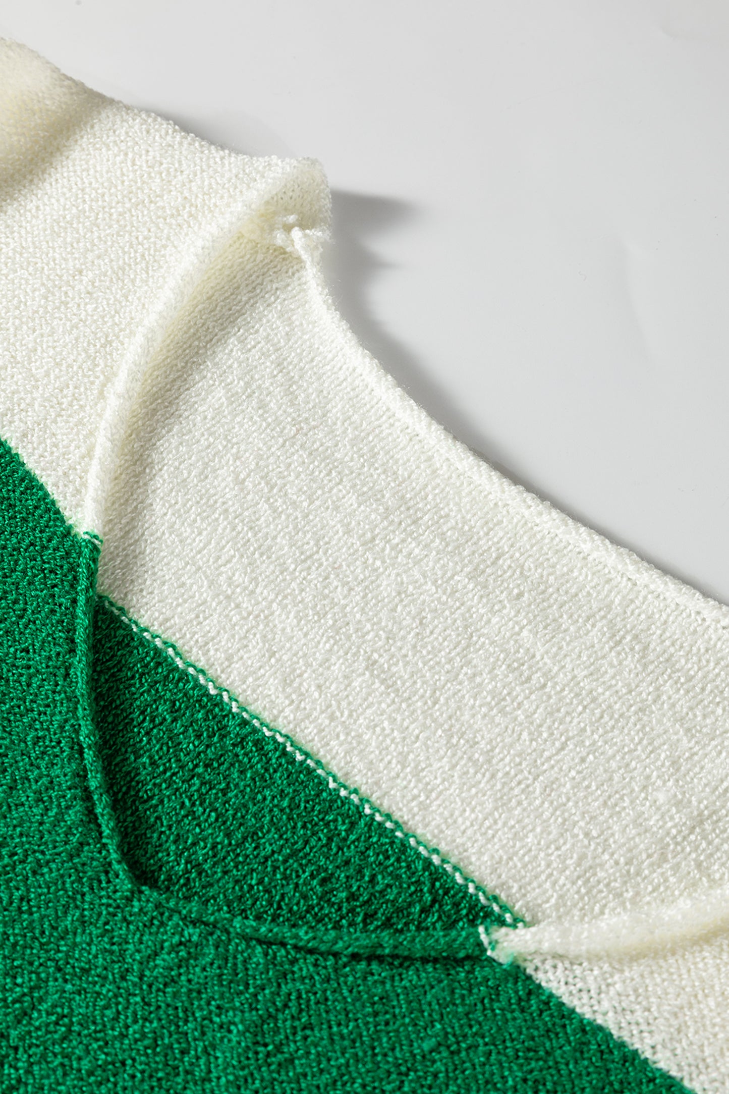 Green Stripe Loose Color Block Drop Shoulder Bubble Sleeve Sweater