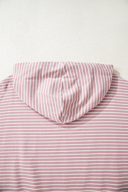 Purple Stripe Thumbhole Side Slits Drop Shoulder Loose Fit Hoodie