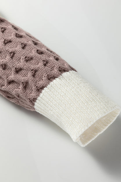 Green Mixed Texture Knit Striped Color Block Loose Sweater