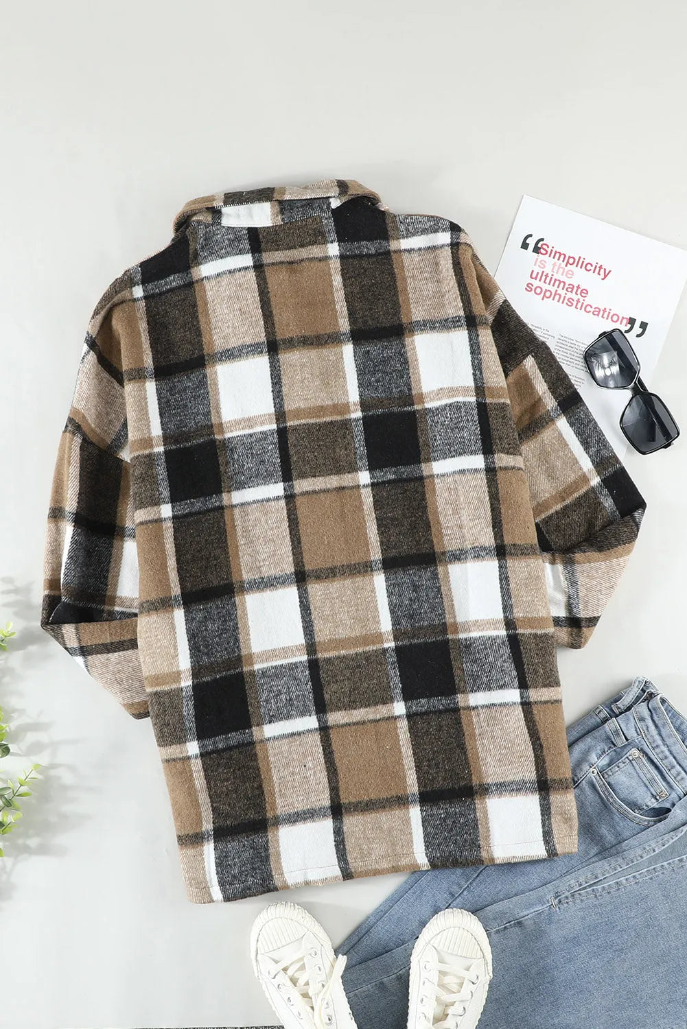 Plaid Print Buttoned Shirt Jacket - Chic Meadow Boutique 