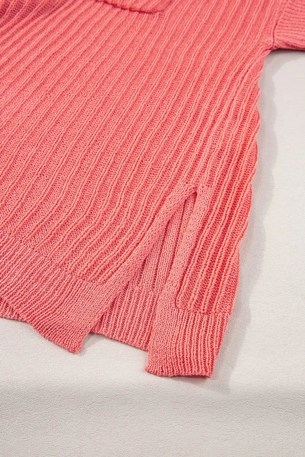 Fresh Salmon Rolled Cuffs Loose Knit Tee with Slits - Chic Meadow Boutique 