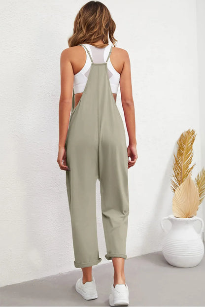 Bottoms/Jumpsuits & Rompers Green Pocketed Adjustable Spaghetti Strap Straight Leg Jumpsuit