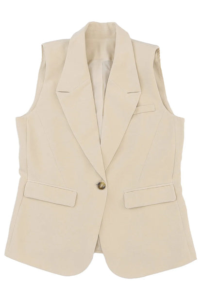 Apricot Single Button Pocketed Lapel Vest Blazer - Chic Meadow Boutique 