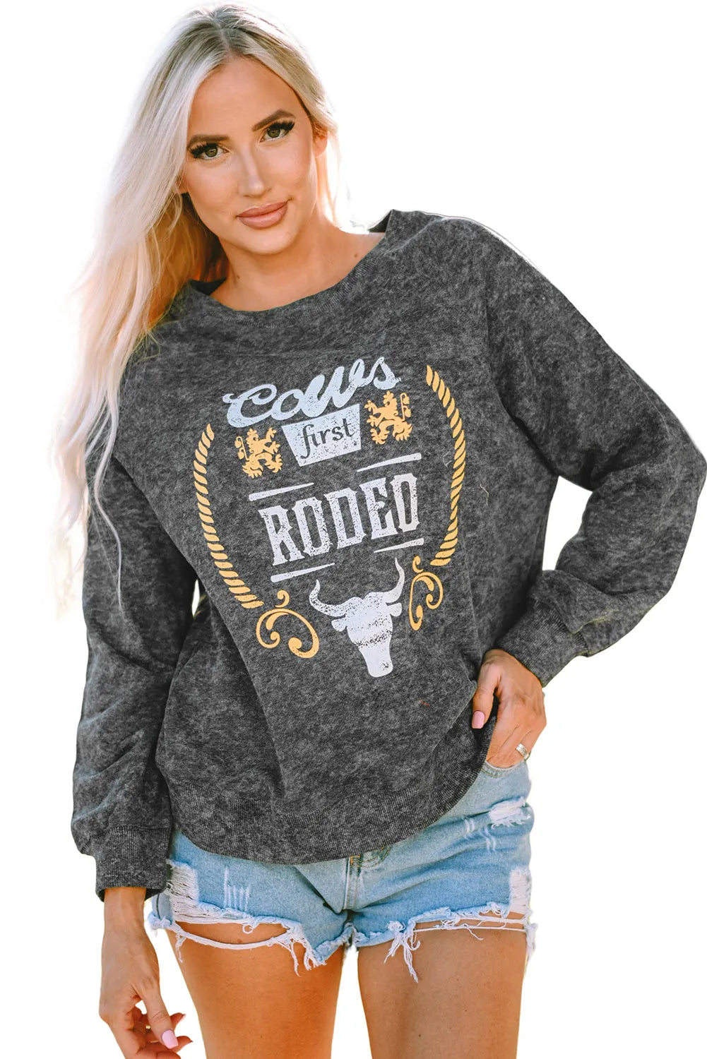 Gray Coors Banquet RODEO Graphic Mineral Washed Sweatshirt - Chic Meadow Boutique 