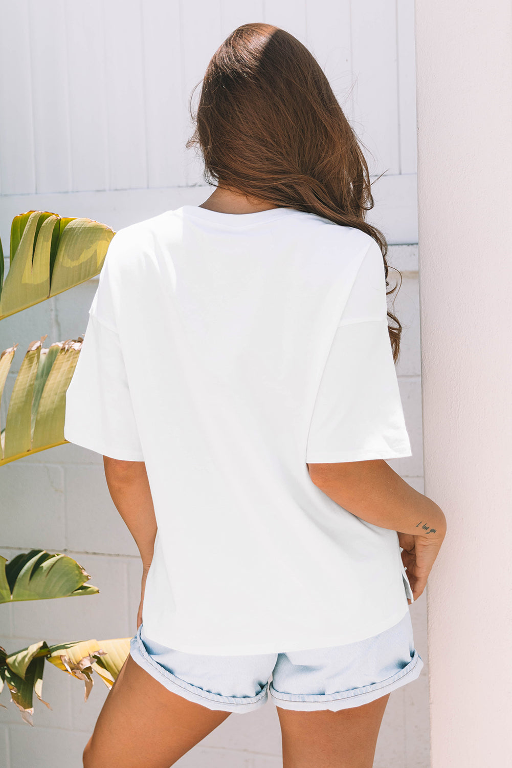White Star Layered Patched Graphic Drop Shoulder Half Sleeve Loose Tee
