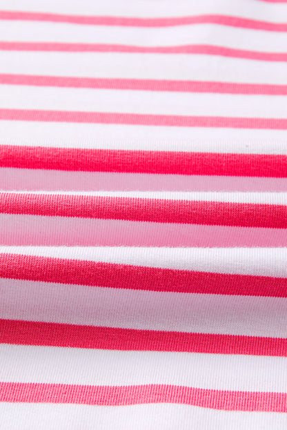 Pink Stripe Mixed Pattern Patchwork Uneven Hem Loose Tee