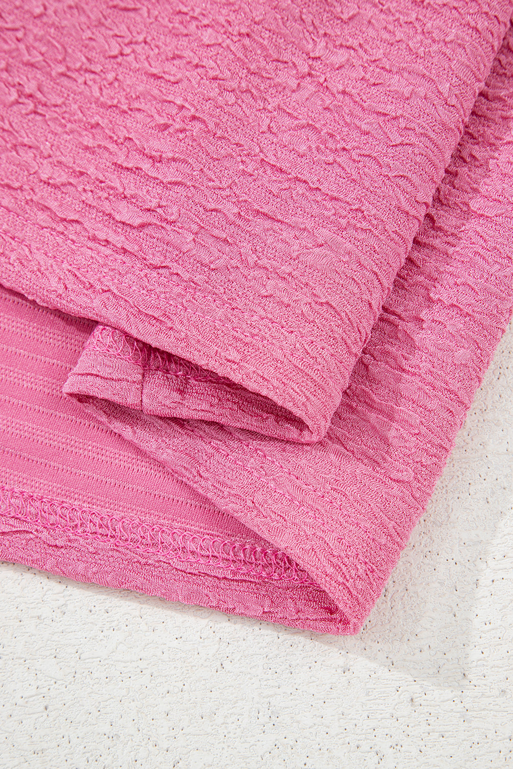 Pink Textured V Neck T Shirt and Shorts Set